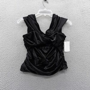 WAYF Black Ruched Ruffle Velvet Sleeveless Top Womens Small‎ NEW